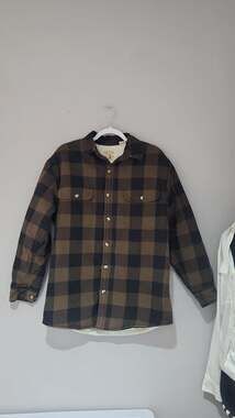 RedHead Sherpa-Lined Buffalo Check Flannel Shirt Jacket, Brown/Black, Size M